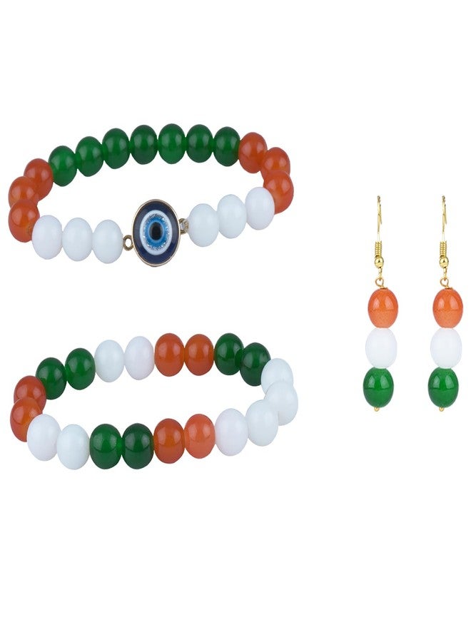 JFL - Jewellery for Less Combo of Tri Color Stretchable Bracelets With Earring Handcrafted for Independence Day/Republic Day Girls & Women - Image 1